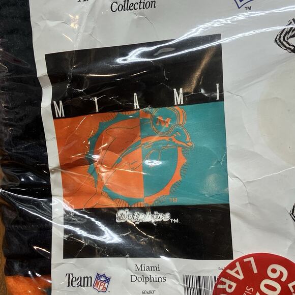 MIAMI DOLPHINS Biederlack NFL Blanket 60”x 80” BRAND NEW VTG 1995 DEADSTOCK - Picture 2 of 7